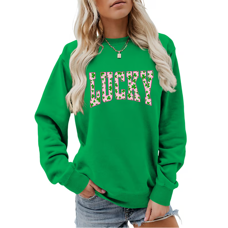 🍀St. Patrick’s Day Essential! Women's Lucky Shamrock Graphic Sweatshirt 🎁