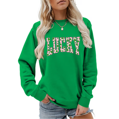 🍀St. Patrick’s Day Essential! Women's Lucky Shamrock Graphic Sweatshirt 🎁