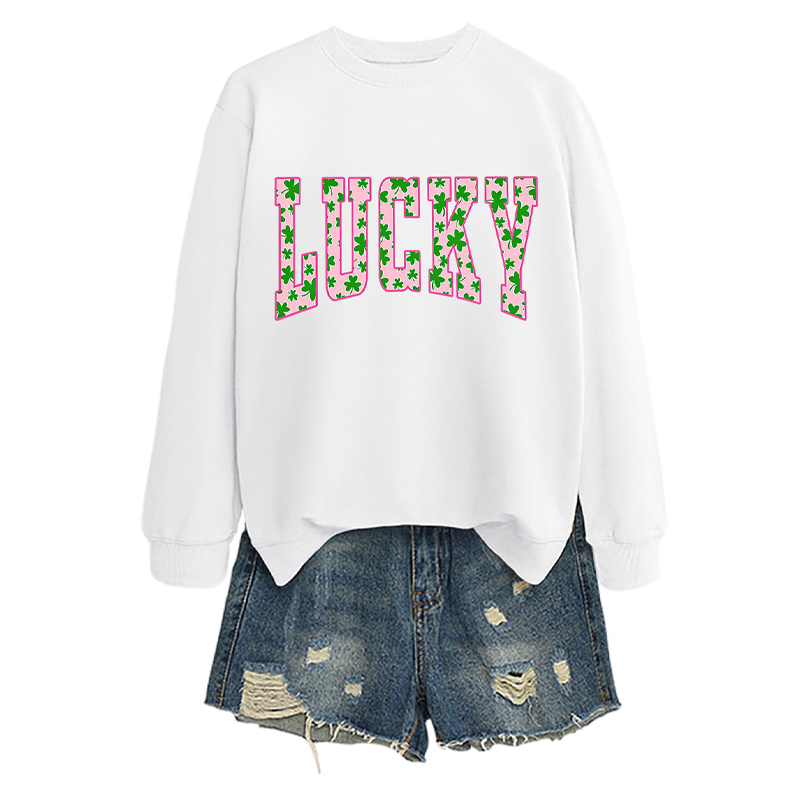 🍀St. Patrick’s Day Essential! Women's Lucky Shamrock Graphic Sweatshirt 🎁