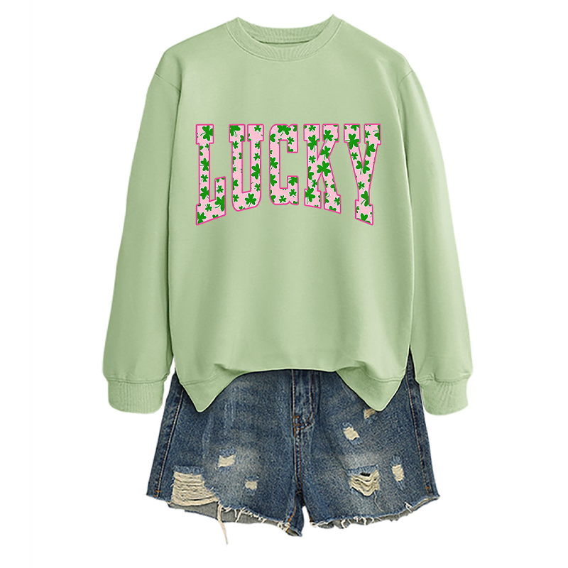 🍀St. Patrick’s Day Essential! Women's Lucky Shamrock Graphic Sweatshirt 🎁