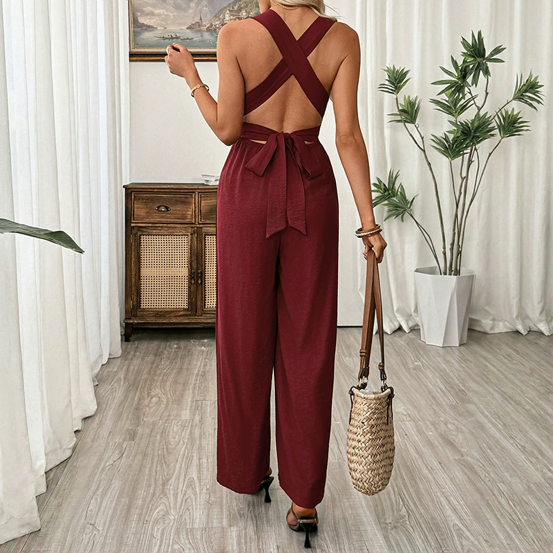 V-Neck Wide-Leg Jumpsuit with Ring Detail