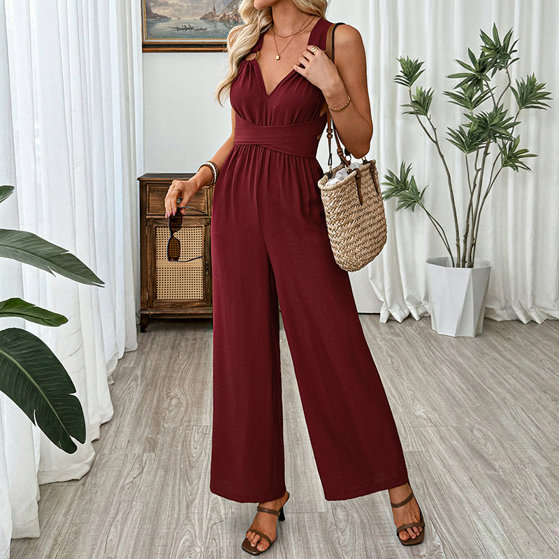 V-Neck Wide-Leg Jumpsuit with Ring Detail
