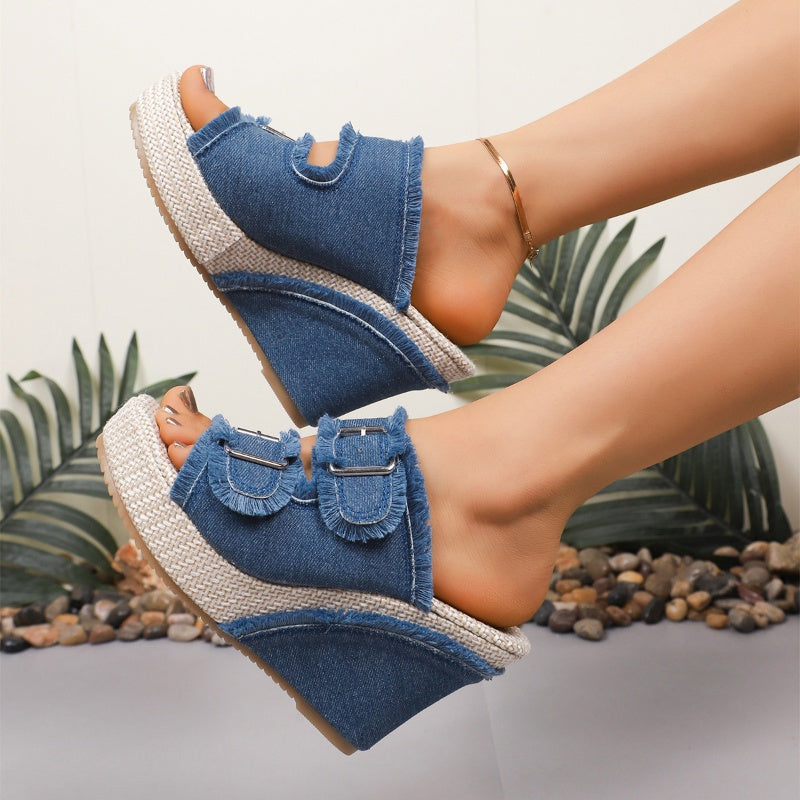 📢📢Big Sale Now On!⏰Women's Casual Denim Platform Slide Sandals