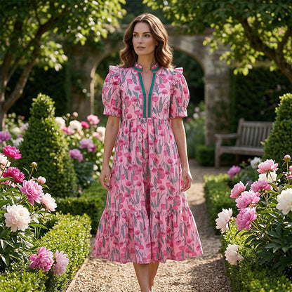 🎁2026 New Arrivals 60% OFF💖Women's Floral Print Puff Sleeve Maxi Dress