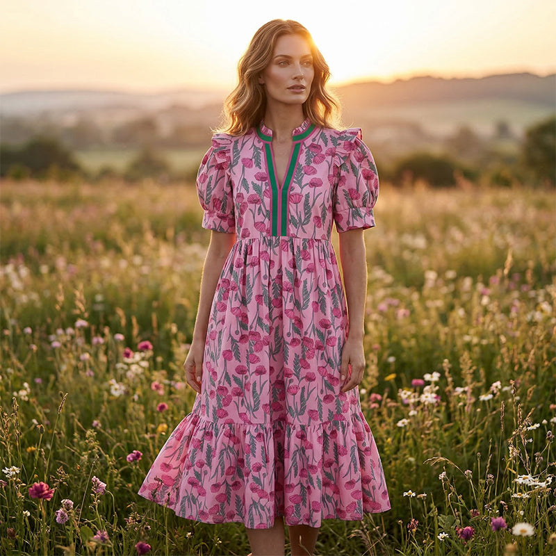 🎁2026 New Arrivals 60% OFF💖Women's Floral Print Puff Sleeve Maxi Dress