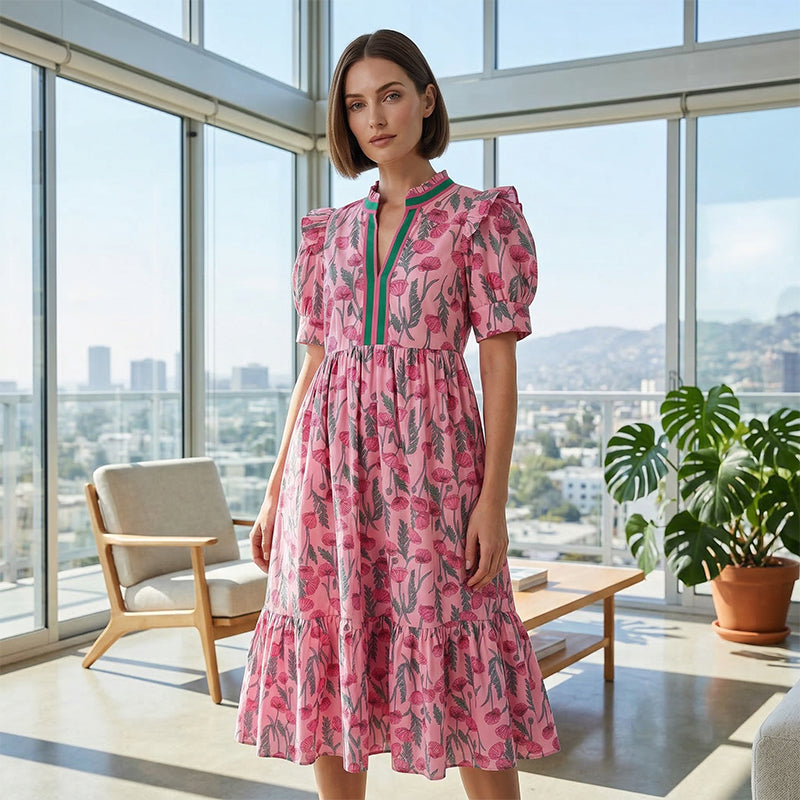 🎁2026 New Arrivals 60% OFF💖Women's Floral Print Puff Sleeve Maxi Dress