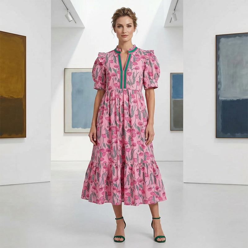 🎁2026 New Arrivals 60% OFF💖Women's Floral Print Puff Sleeve Maxi Dress
