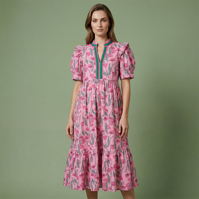 🎁2026 New Arrivals 60% OFF💖Women's Floral Print Puff Sleeve Maxi Dress