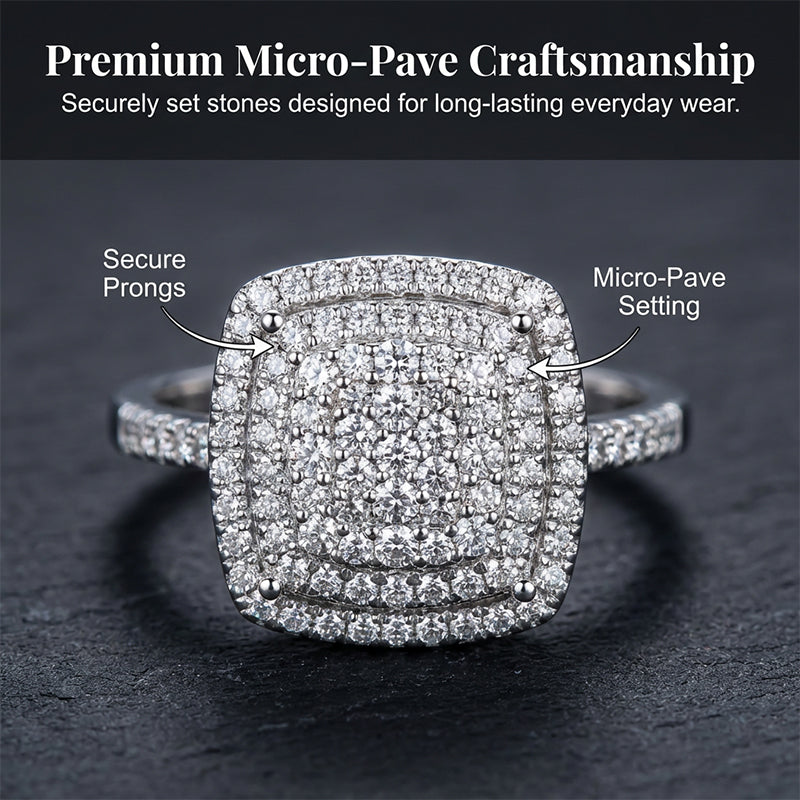 💐50% OFF ! Women's Square Halo Ring – Pairs with Evening & Daily Looks 🌟👗【Limited Stock】