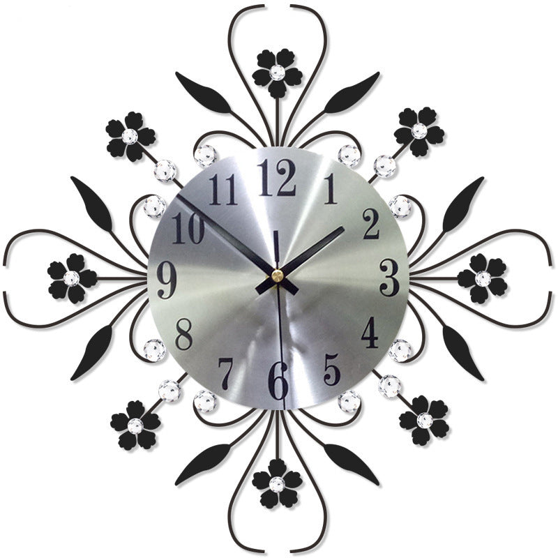 Elegant Floral Wall Clock with Rhinestones
