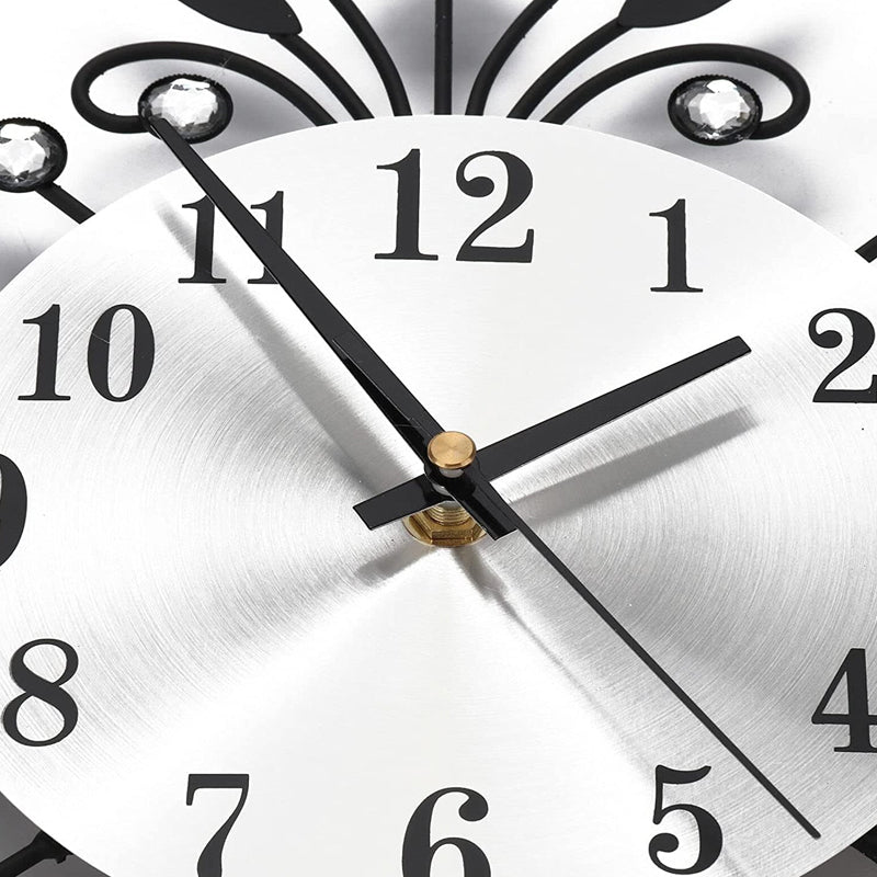 Elegant Floral Wall Clock with Rhinestones