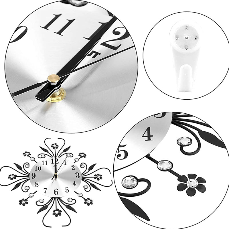 Elegant Floral Wall Clock with Rhinestones