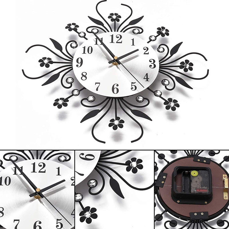 Elegant Floral Wall Clock with Rhinestones