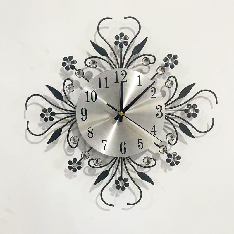 Elegant Floral Wall Clock with Rhinestones