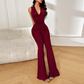 💎 -50% FLASH SALE! 💎 Elegant Lace V-Neck Jumpsuit: Bodycon Fit, Flared Legs & Romantic Style for Nights Out