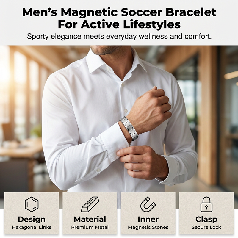 🔥 LIMITED TIME: 50% OFF! ⚽ Men's Magnetic Soccer Bracelet – Hexagonal Pattern, Stainless Steel & Energy Stones ✨