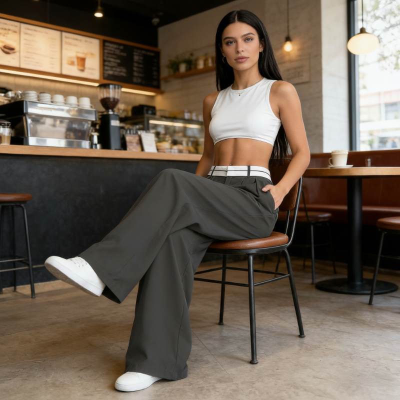 🥳2026 HOT SALE🥳💞50K+ SOLD!💥50% OFF! 🔥Women's Wide-Leg Suit Pants with Contrast Waistband