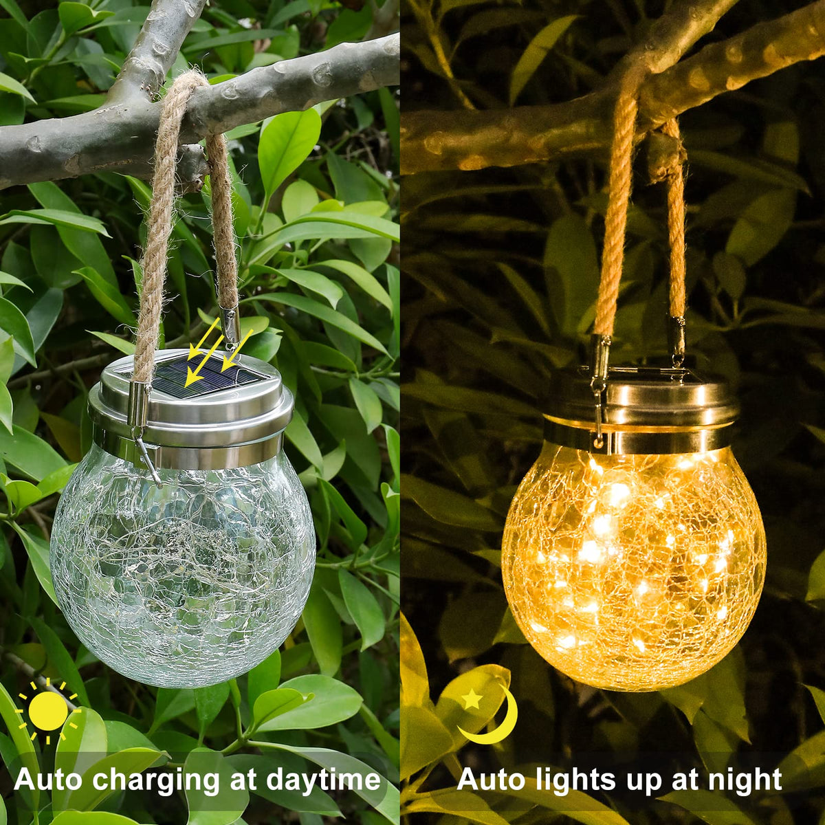 ⏳Time-Limited Special⏰☀️Solar Crackle Glass Jar Light💡