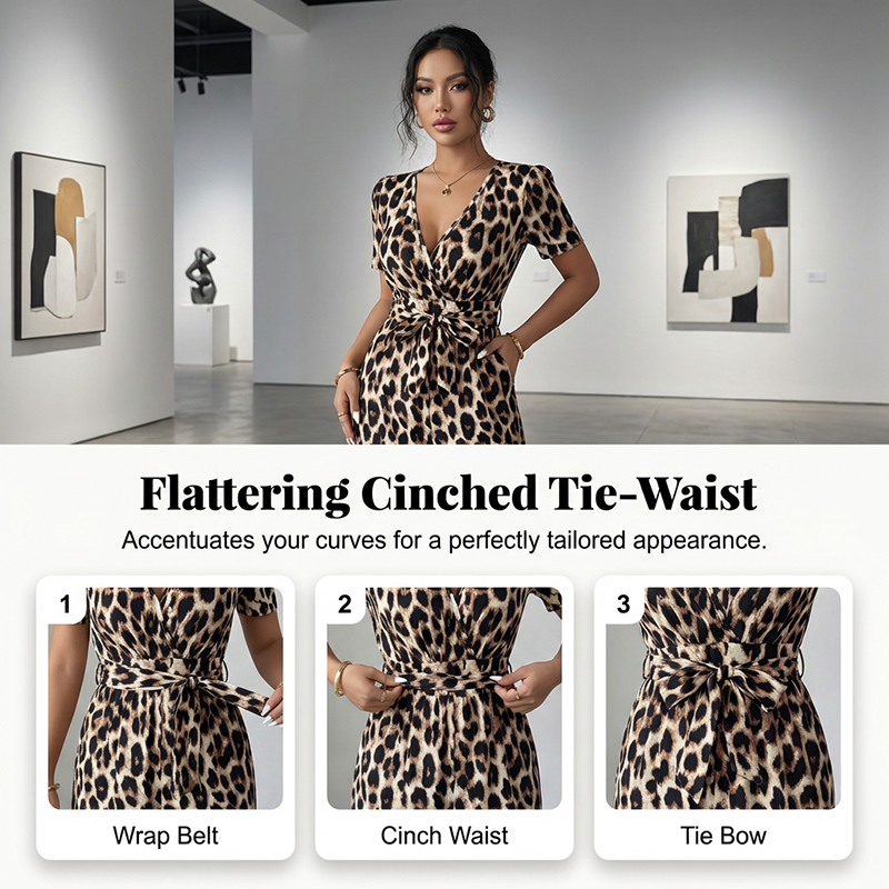 🔥New Sale 50% OFF✨Leopard Print V-Neck Wide-Leg Jumpsuit