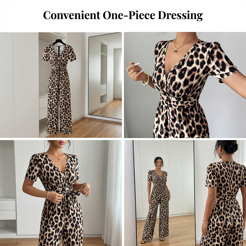 🔥New Sale 50% OFF✨Leopard Print V-Neck Wide-Leg Jumpsuit