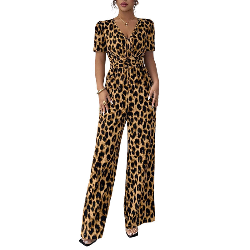 🔥New Sale 50% OFF✨Leopard Print V-Neck Wide-Leg Jumpsuit