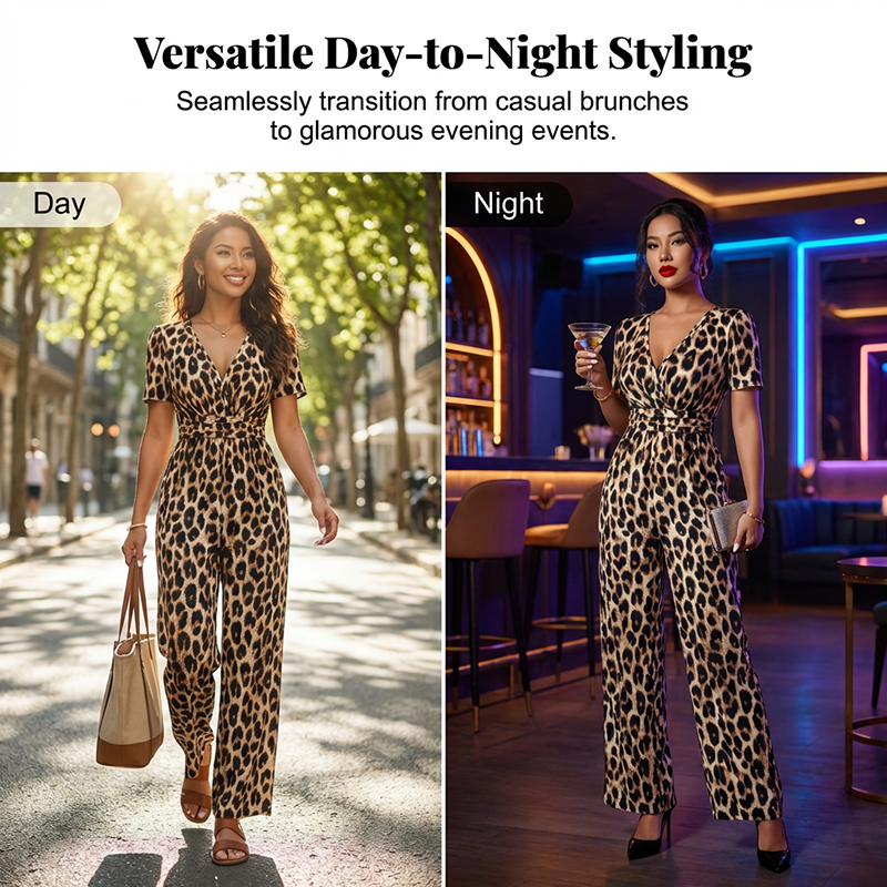 🔥New Sale 50% OFF✨Leopard Print V-Neck Wide-Leg Jumpsuit
