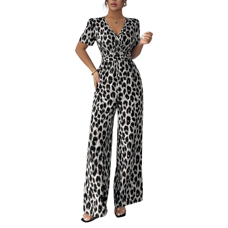 🔥New Sale 50% OFF✨Leopard Print V-Neck Wide-Leg Jumpsuit