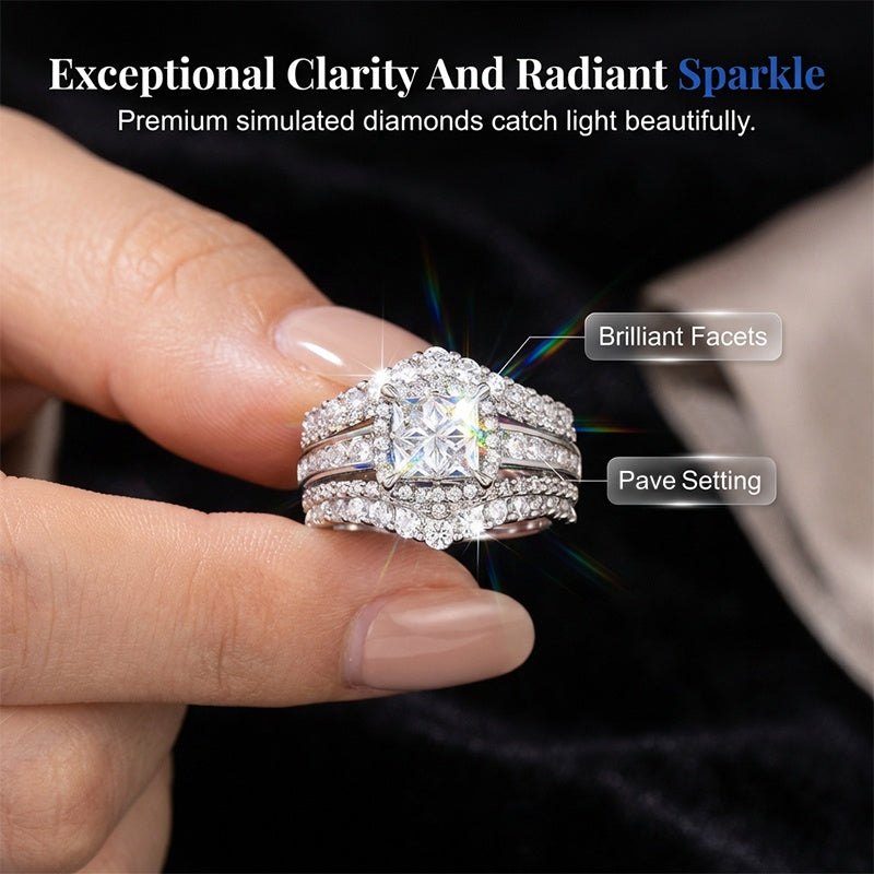 🎁2026 New Arrivals 50% OFF💥Women's Princess Cut Cubic Zirconia Filled Ring – Pave Setting, Multi-Layer Band, Sparkle ✨
