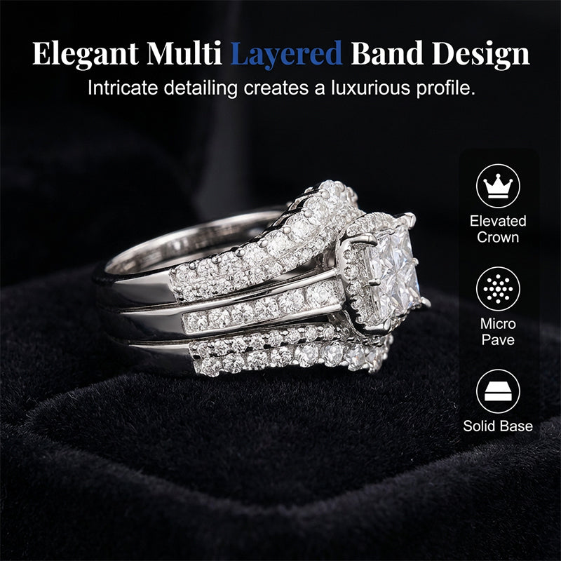 🎁2026 New Arrivals 50% OFF💥Women's Princess Cut Cubic Zirconia Filled Ring – Pave Setting, Multi-Layer Band, Sparkle ✨