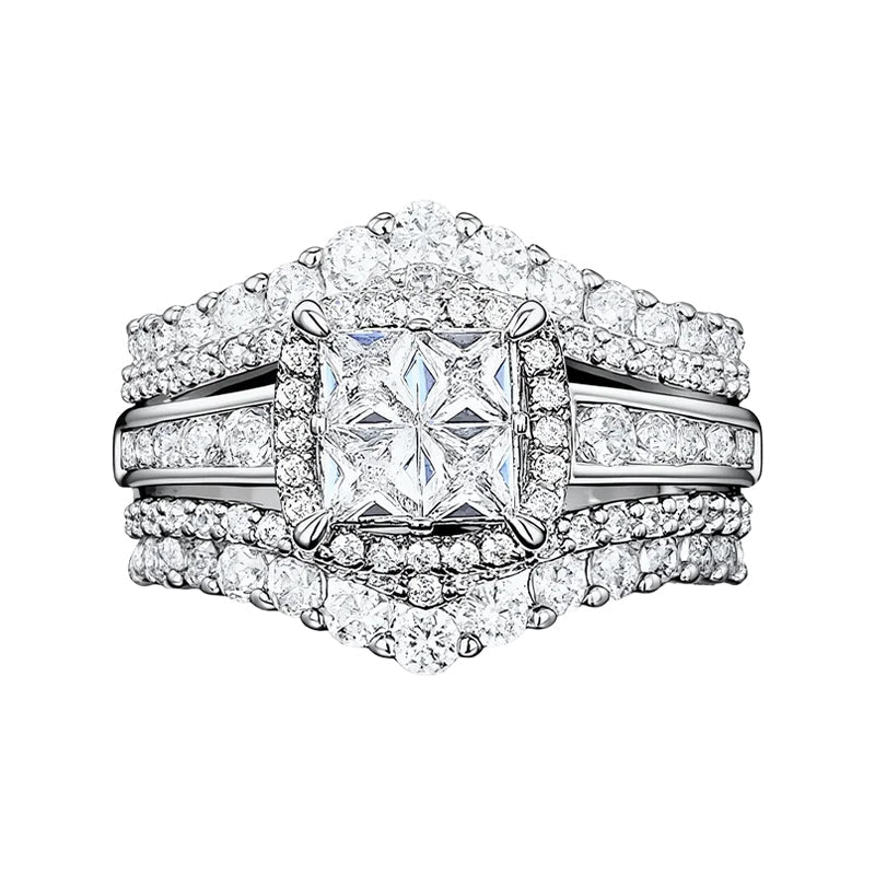 🎁2026 New Arrivals 50% OFF💥Women's Princess Cut Cubic Zirconia Filled Ring – Pave Setting, Multi-Layer Band, Sparkle ✨