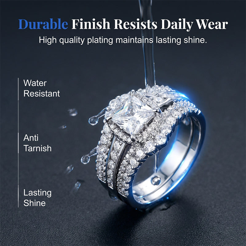 🎁2026 New Arrivals 50% OFF💥Women's Princess Cut Cubic Zirconia Filled Ring – Pave Setting, Multi-Layer Band, Sparkle ✨