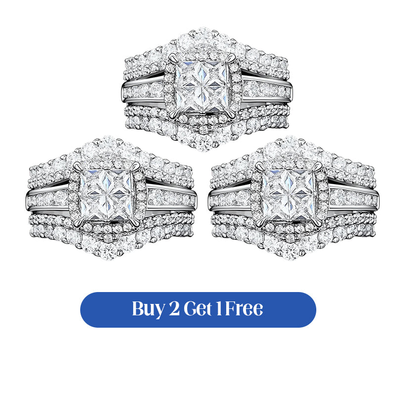 🎁2026 New Arrivals 50% OFF💥Women's Princess Cut Cubic Zirconia Filled Ring – Pave Setting, Multi-Layer Band, Sparkle ✨