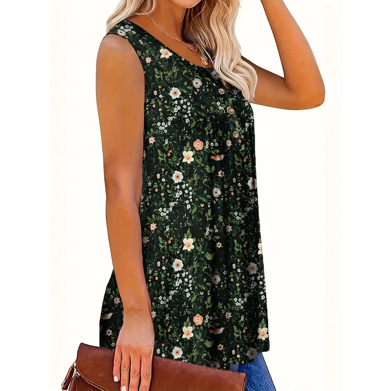 🌸 LIMITED-TIME 50% OFF! 👚 Women's Printed Button Sleeveless Top – Vibrant Colors, Lightweight & Breezy 🦋