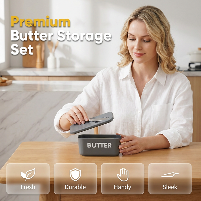 Large Plastic Butter Dish With Lid & Knife