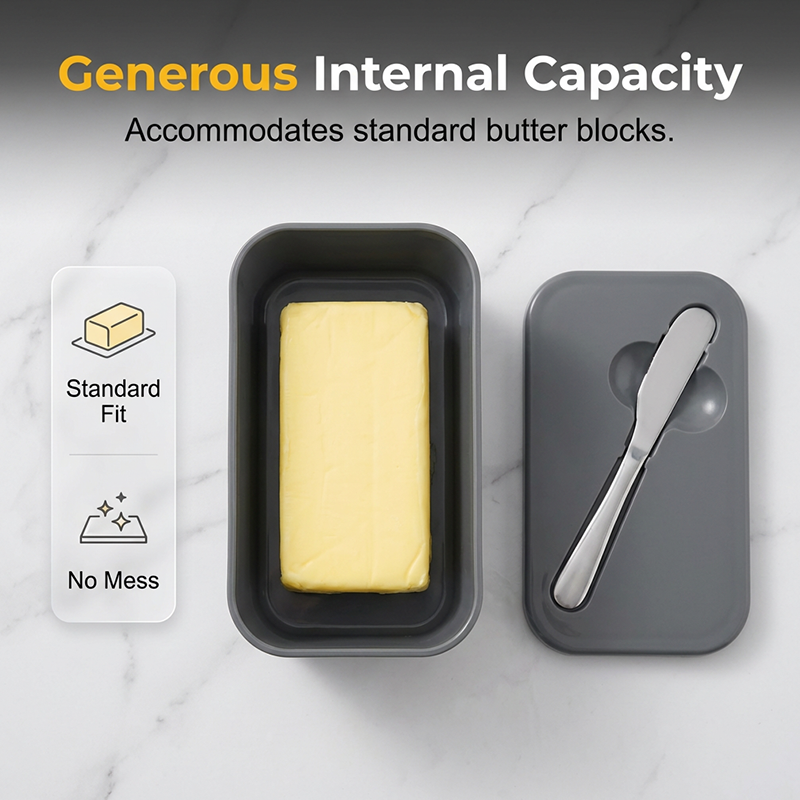 Large Plastic Butter Dish With Lid & Knife