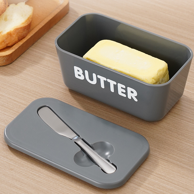 Large Plastic Butter Dish With Lid & Knife