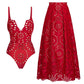 Women’s Sexy One Piece Swimsuit with Matching Swim Long Skirt