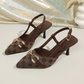 Limited Time Offer ⏰✨Women's Pointed-Toe Slingback Heels with Metal Chain