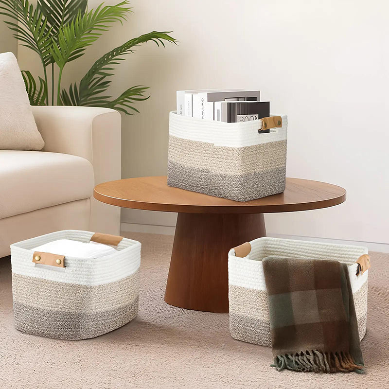 Woven Cotton Rope Storage Basket with Handles