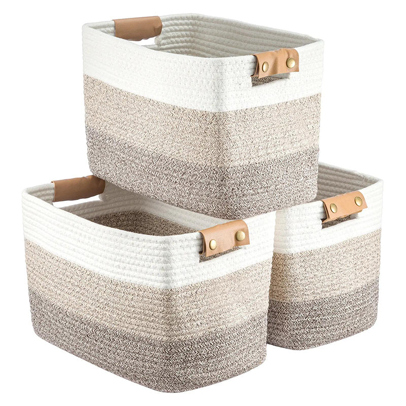 Woven Cotton Rope Storage Basket with Handles