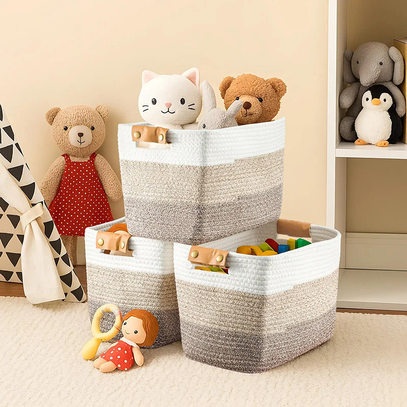 Woven Cotton Rope Storage Basket with Handles