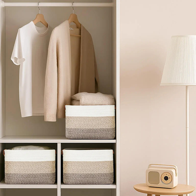 Woven Cotton Rope Storage Basket with Handles