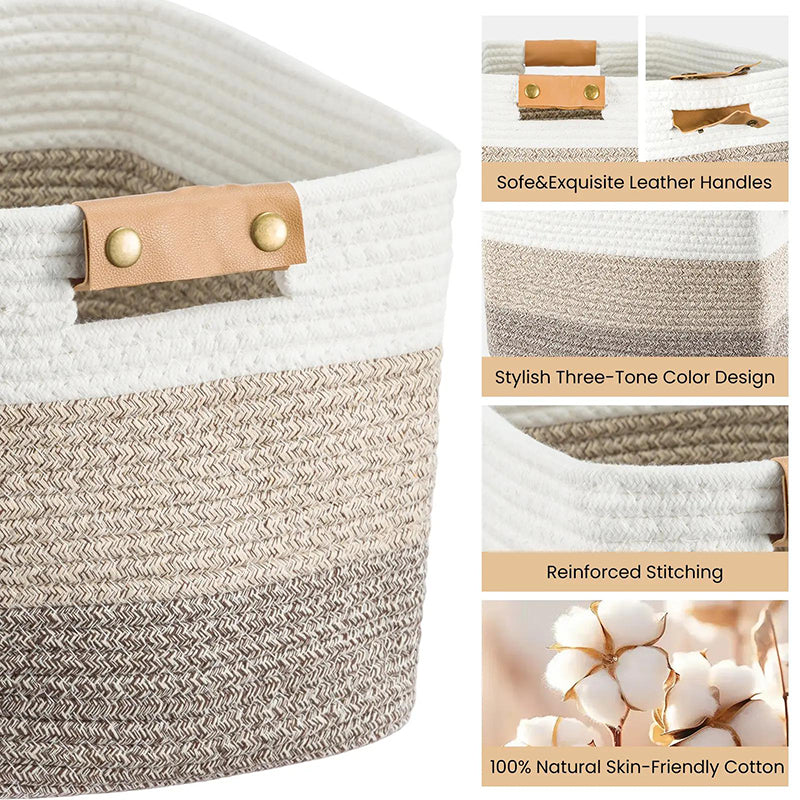 Woven Cotton Rope Storage Basket with Handles