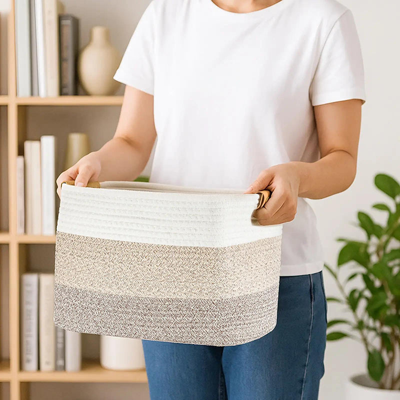 Woven Cotton Rope Storage Basket with Handles