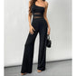 👯 LIMITED TIME 50% OFF! ✨ One-Shoulder Mesh Panel Wide-Leg Jumpsuit – Sculpting, Elegant, Alluring 💃