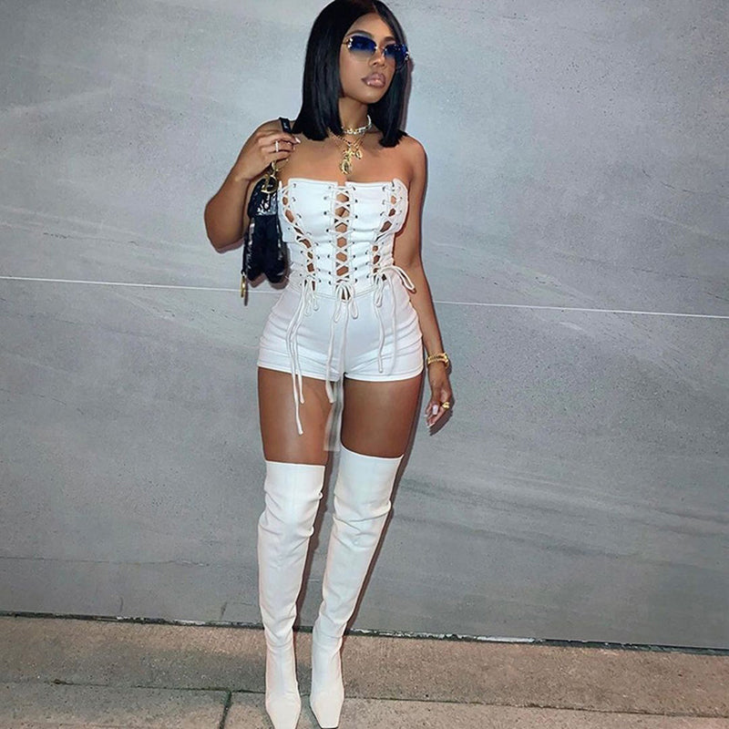 Solid Color Sleeveless Lace-Up Jumpsuit