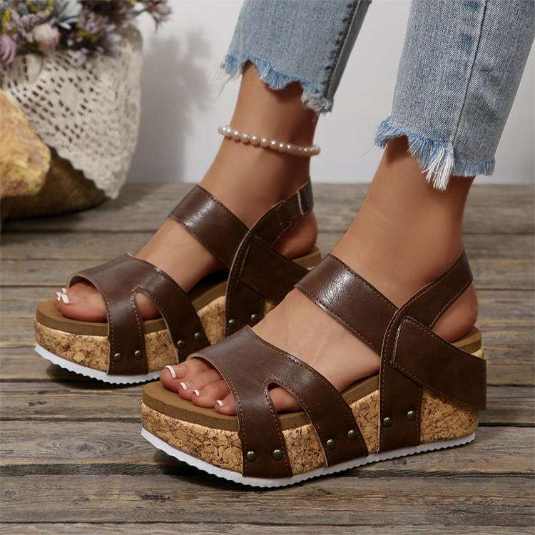 Casual Comfort Wedge Heel Sandals with Rivets
