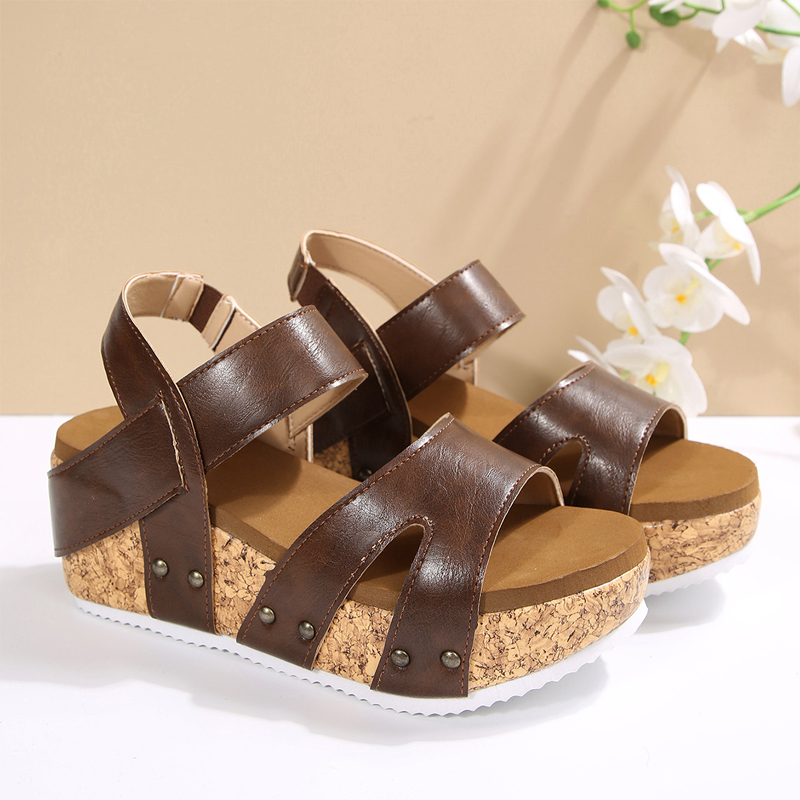Casual Comfort Wedge Heel Sandals with Rivets