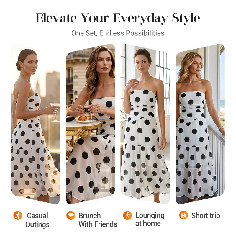 🥳SUMMER HOT SALE🥳💞50K+ SOLD!💥50% OFF! 🔥 Polka Dot Strapless Dress – Flowy, Lightweight & Perfect for Beach Vacations 🏖️🌸✨