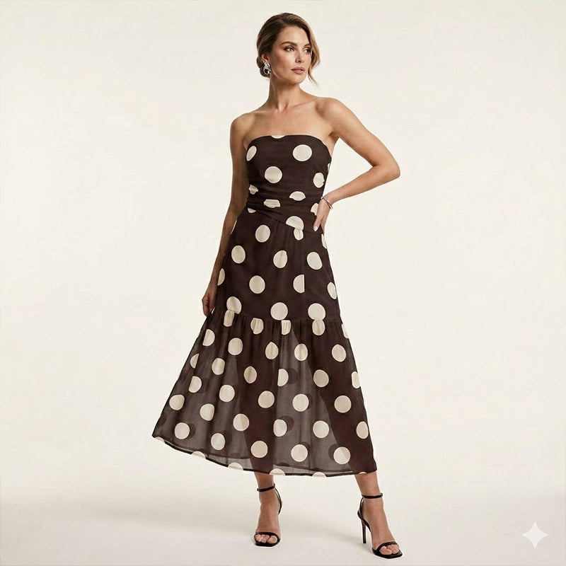 🥳SUMMER HOT SALE🥳💞50K+ SOLD!💥50% OFF! 🔥 Polka Dot Strapless Dress – Flowy, Lightweight & Perfect for Beach Vacations 🏖️🌸✨